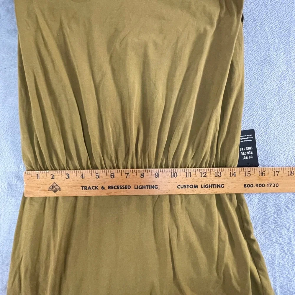 NWT Express Olive Green Shoulder Pad Midi Dress Size M Elastic Waist - Picture 9 of 10